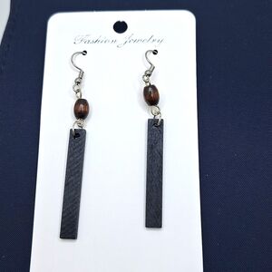Black wood earrings minimalist jewelry bead rectangle drop earrings